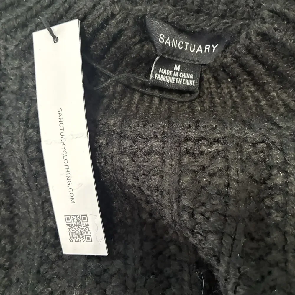 Sanctuary Intarsia Black Red and White Fair Isle Sweater M NWT